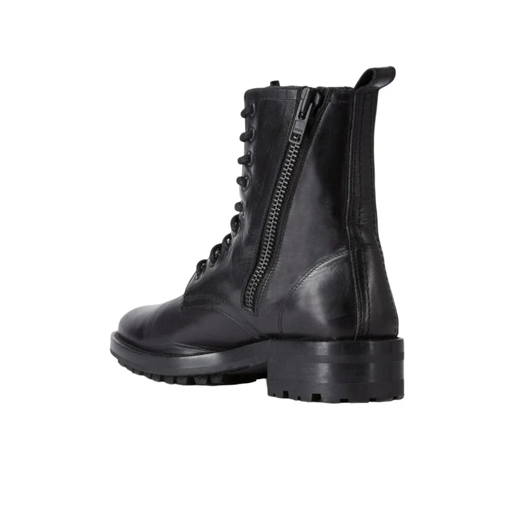 The Kooples Men's‎ Ranger Black Leather Lace-Up Combat Boots Zippers FR 41/US 7